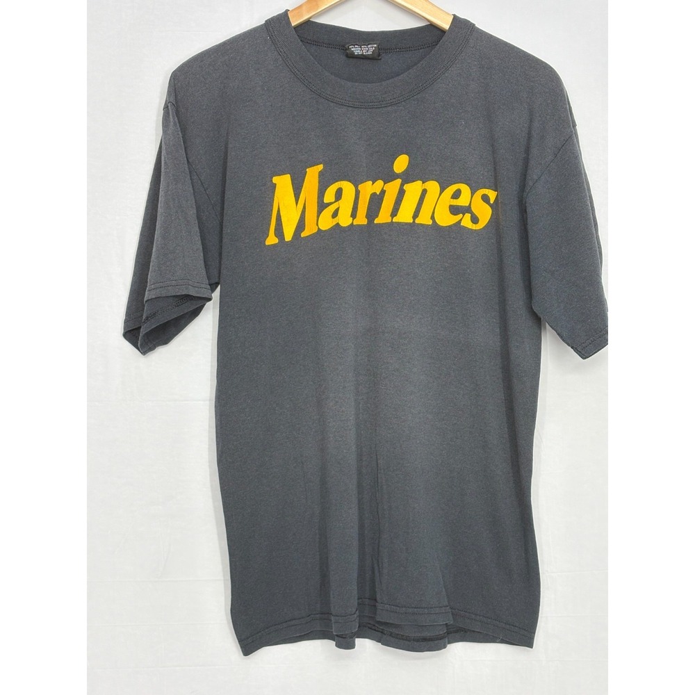 Marines T-Shirt Mens Black Graphic Single Stitch Large Retro Vintage Rothco